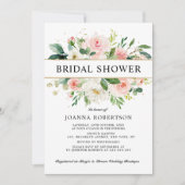 赤面ピンク花模様モダン金ゴールドブライダルシャワー 招待状 (正面)