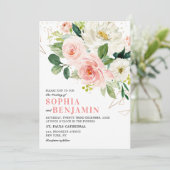 赤面ピンク花模様モダン金ゴールド幾何結婚図形 招待状 (スタンド正面)