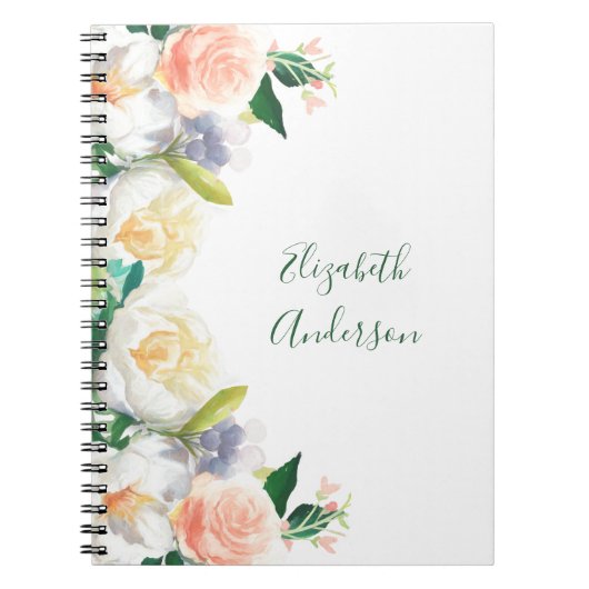 赤面ピンク花模様モノグラム雑誌 ノートブック (正面)