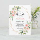 赤面ピンク花模様幾何モダンブライダルシャワー 招待状 (スタンド正面)