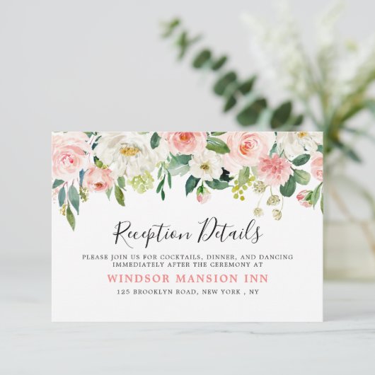 赤面ピンク花模様植物性披露宴詳細 招待状 (スタンド正面)