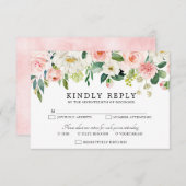 赤面ピンク花模様植物結婚ズ 出欠カード (正面/裏面)