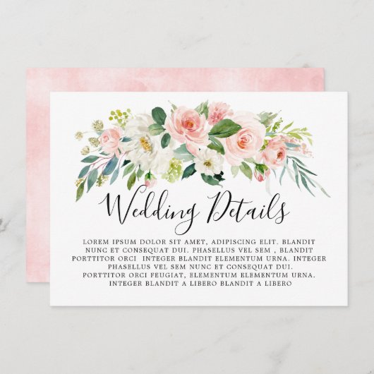 赤面ピンク花模様植物結婚詳細 エンクロージャーカード (正面/裏面)