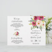赤面ピンク花模様、折り畳み可能結婚式 プログラムカード (スタンド正面)