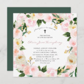 赤面ピンク花模様 |春夏のフローラバプテスマ 招待状 (正面/裏面)