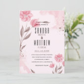 赤面ピンク茶色の水色の花結婚の 招待状 (スタンド正面)