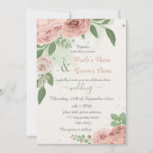 赤面ピンク葉の花は結婚緑 招待状 (正面)