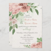 赤面ピンク葉の花は結婚緑 招待状 (正面/裏面)