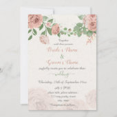 赤面ピンク葉の花は結婚緑 招待状 (正面)