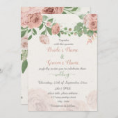 赤面ピンク葉の花は結婚緑 招待状 (正面/裏面)