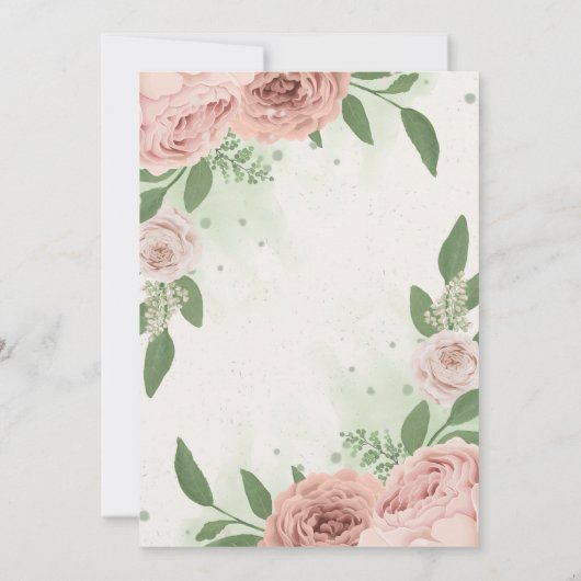 赤面ピンク葉の花は結婚緑 招待状 (裏面)