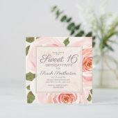 赤面ピンク葉フローラスイーツ16誕生日ガールズ 招待状 (スタンド正面)