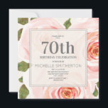 赤面ピンク葉フローラ70th誕生日女性 招待状<br><div class="desc">豪華な赤面ピンクの水彩フローラと緑の葉のデザインを持つ女性のための70歳の誕生日パーティーの招待。これらの招待状は、春や夏の誕生日パーティーのために必要なものだ。お茶や庭のパーティーに使用する。カスタマイズフォントを変更し、必要なものだけを作るために言葉を使って招待。お連絡り救済のカスタマイズ</div>