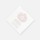 赤面ピンク葉円モノグラム結婚アートカスタムの スタンダードカクテルナプキン (角)