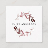 赤面ピンク葉水色リースプロフェッショナル スクエア名刺 (正面)