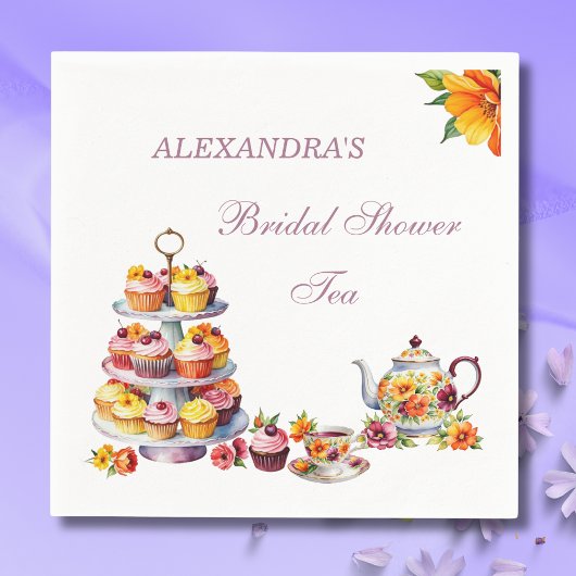 赤面ピンク薄紫フローラティーパーティーブライダルシャワーNa スタンダードカクテルナプキン
