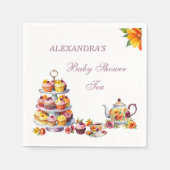 赤面ピンク薄紫フローラティーパーティーベビーシャワー スタンダードカクテルナプキン (正面)