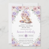 赤面ピンク薄紫ホワイトフローラブライダルシャワー茶 招待状 (正面)