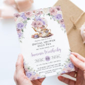 赤面ピンク薄紫ホワイトフローラブライダルシャワー茶 招待状