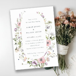 赤面ピンク薄紫ワイルドフラワーカップルシャワー招待状 サンキューカード