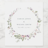 赤面ピンク薄紫ワイルドフラワーサークルフレーム結婚ズ ワインラベル (シングルラベル)