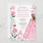 赤面ピンク蝶プリンセス写真キンセアニェラ 招待状 (正面)