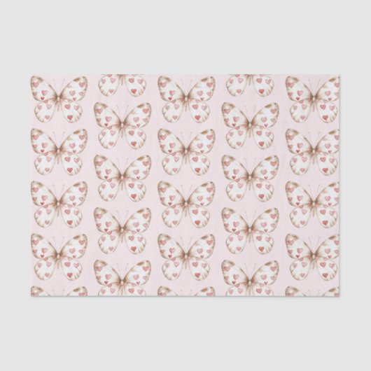赤面ピンク赤いハートバタフライ誕生日 薄葉紙 (正面)