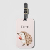 赤面ピンク赤いハートヘッジホッグラブ ラゲッジタグ (正面縦)