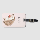 赤面ピンク赤いハートヘッジホッグラブ ラゲッジタグ (正面横)