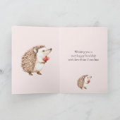 赤面ピンク赤いハートヘッジホッグ誕生日 カード (内部)