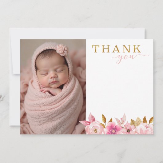 赤面ピンク赤ちゃんシャワー写真サンキューカード サンキューカード (正面)