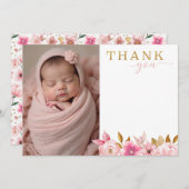 赤面ピンク赤ちゃんシャワー写真サンキューカード サンキューカード (正面/裏面)