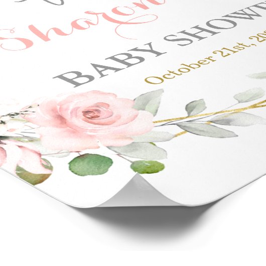 赤面ピンク赤ちゃんシャワー女の子ウェルカムサイン ポスター (角)