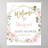 赤面ピンク赤ちゃんシャワー女の子ウェルカムサイン ポスター (正面)