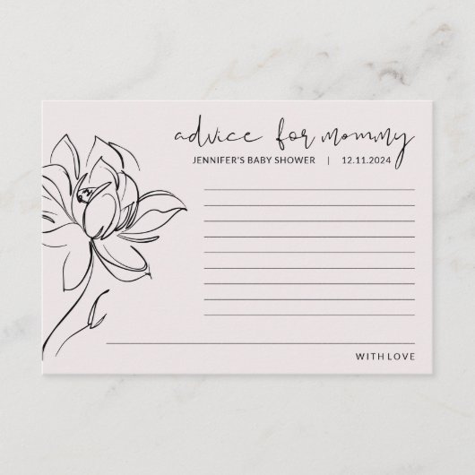 赤面ピンク赤ちゃんシャワー花母用アドバイス アドバイスカード (正面)