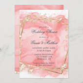 赤面ピンク金ゴールドおとぎ話ウェディングシャワー招待状 (正面/裏面)