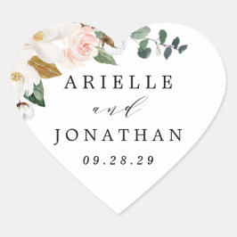 赤面ピンク金ゴールドとホワイトマグノリアフローラ結婚ズ ハートシール