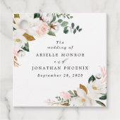 赤面ピンク金ゴールドとホワイトマグノリアフローラ結婚ズ フェイバータグ (正面)