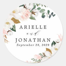 赤面ピンク金ゴールドとホワイトマグノリアフローラ結婚ズ ラウンドシール