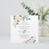 赤面ピンク金ゴールドとホワイトマグノリアフローラ結婚ズ 招待状 (スタンド正面)