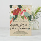 赤面ピンク金ゴールドとホワイトマグノリアフローラ結婚ズ 招待状 (スタンド正面)