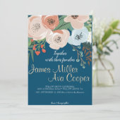 赤面ピンク金ゴールドとホワイトマグノリアフローラ結婚ズ 招待状 (スタンド正面)