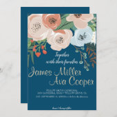 赤面ピンク金ゴールドとホワイトマグノリアフローラ結婚ズ 招待状 (正面/裏面)