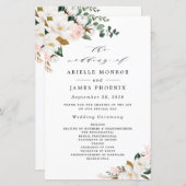 赤面ピンク金ゴールドと白フローラ結婚式 プログラム (正面/裏面)