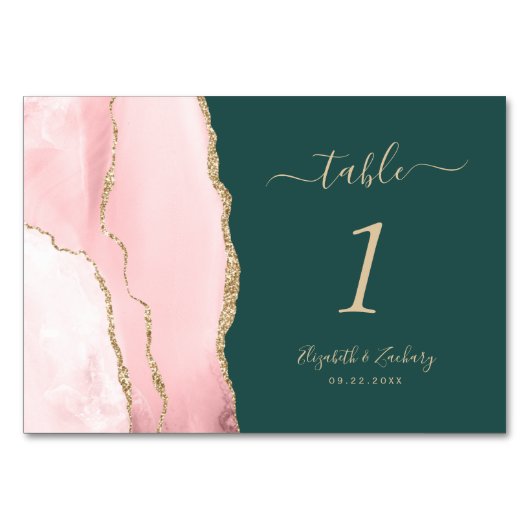 赤面ピンク金ゴールドアガテエメラルドグリーン結婚ズ テーブルナンバー (正面)