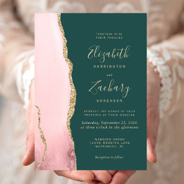 赤面ピンク金ゴールドアガテエメラルドグリーン結婚ズ 招待状