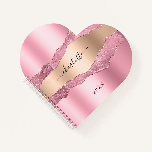 赤面ピンク金ゴールドアガート大理石名 ノートブック (正面)