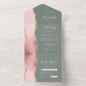 赤面ピンク金ゴールドアゲートセージ結婚グリーン オールインワン招待状 (内側)