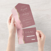 赤面ピンク金ゴールドアゲートダスティーバラ結婚ズ オールインワン招待状 (貼ってはがせる)