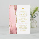 赤面ピンク金ゴールドアゲートファースト聖餐式 箔招待状 (立ち正面)